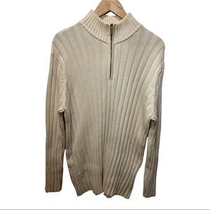 LAUREN RALPH LAUREN CREAM MOCK NECK  RIBBED 1/4  ZIP LS  SWEATER SIZE LARGE